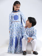 Ethnic Wear Brother Sister Top Bottom Combo Set Blue (COMBOBS9052)