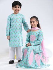 Ethnic Wear Brother Sister Top Bottom Combo Set Green (COMBOBS9053)