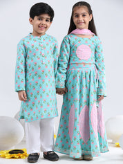 Ethnic Wear Brother Sister Top Bottom Combo Set Green (COMBOBS9053)