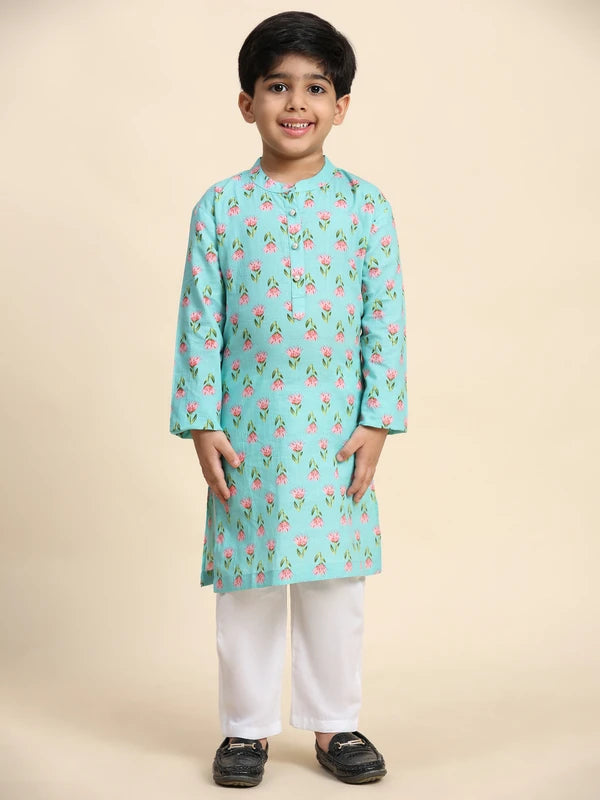 Ethnic Wear Brother Sister Top Bottom Combo Set Green (COMBOBS9053)