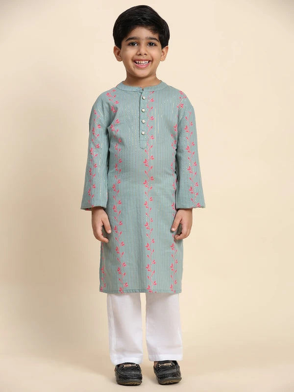 Ethnic Wear Brother Sister Top Bottom Combo Set Grey (COMBOBS9054)