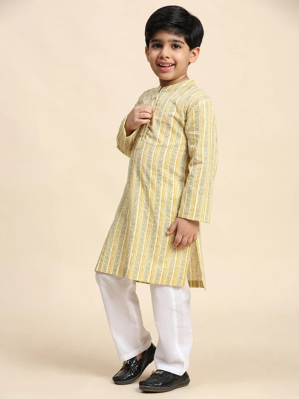 Ethnic Wear Brother Sister Top Bottom Combo Set Yellow (COMBOBS9055)