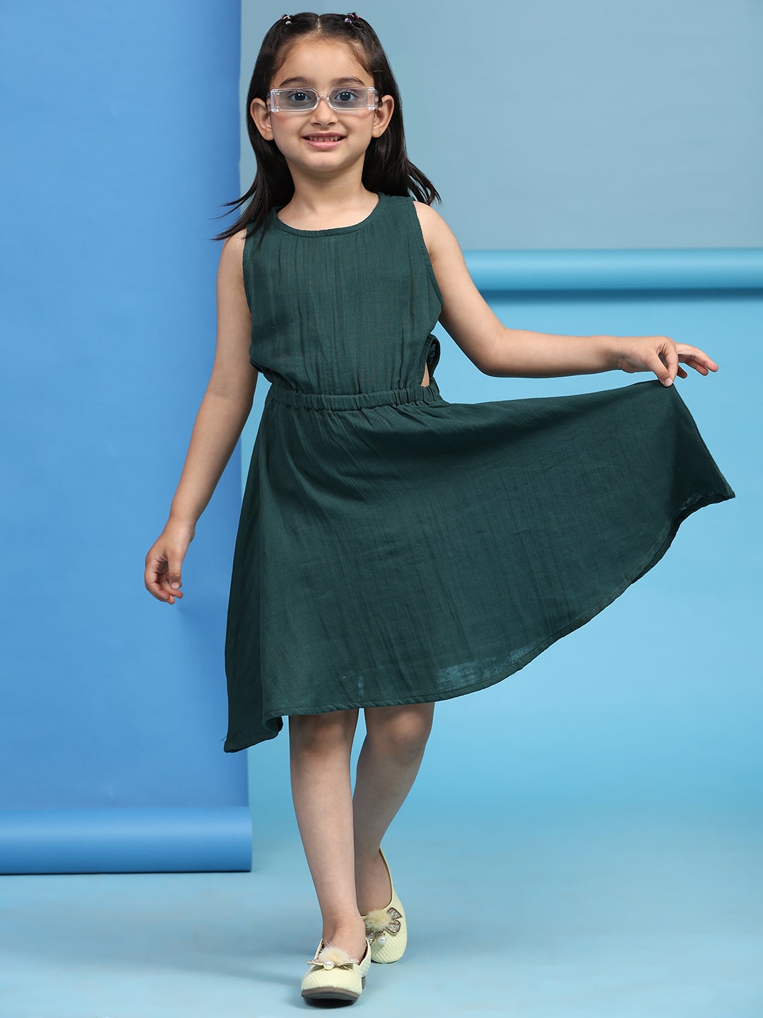 Cotton Fit and Flare Plain Dress for Girls (K1017)