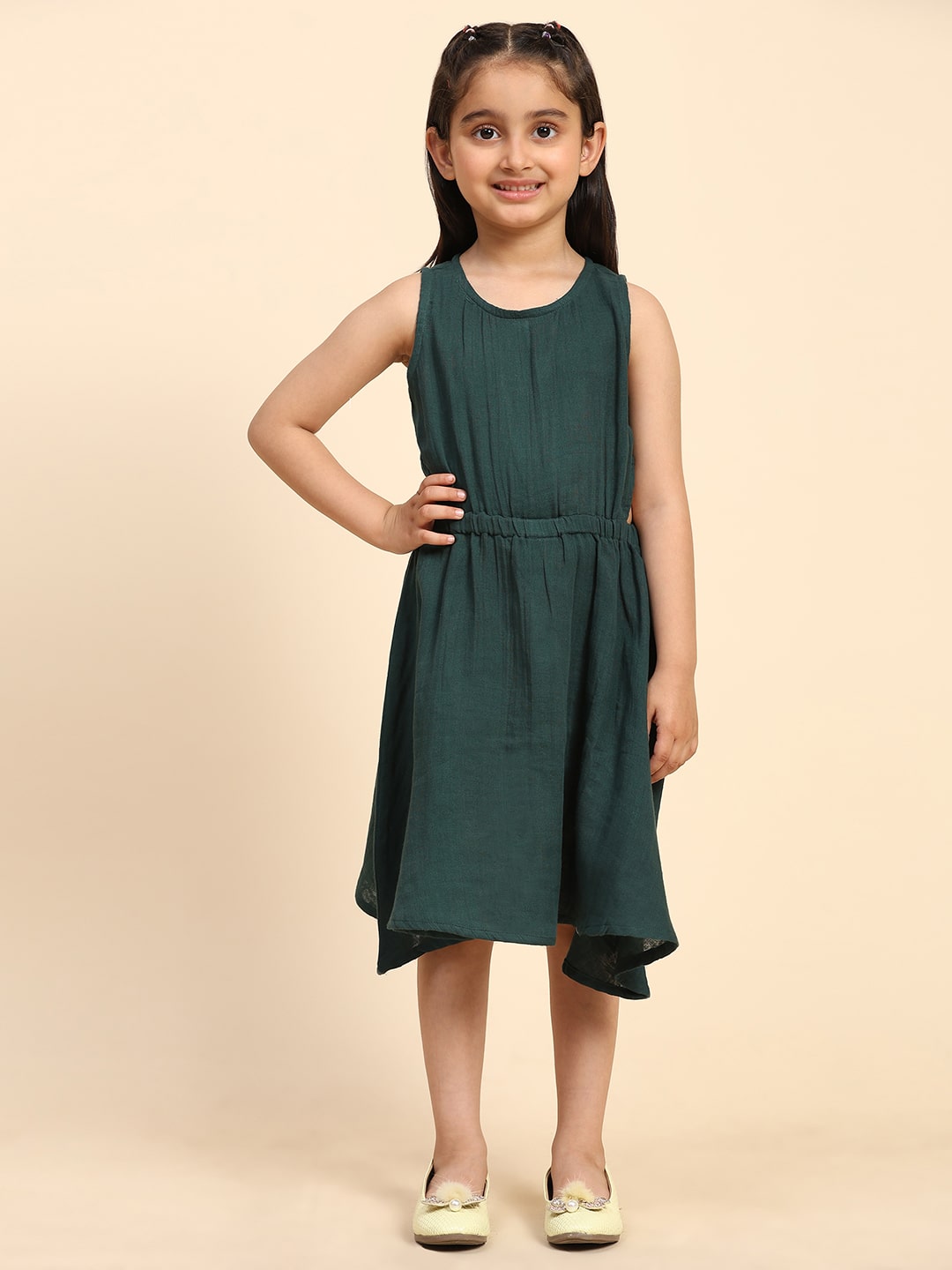 Cotton Fit and Flare Plain Dress for Girls (K1017)