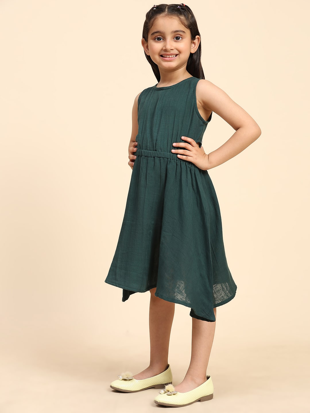 Cotton Fit and Flare Plain Dress for Girls (K1017)