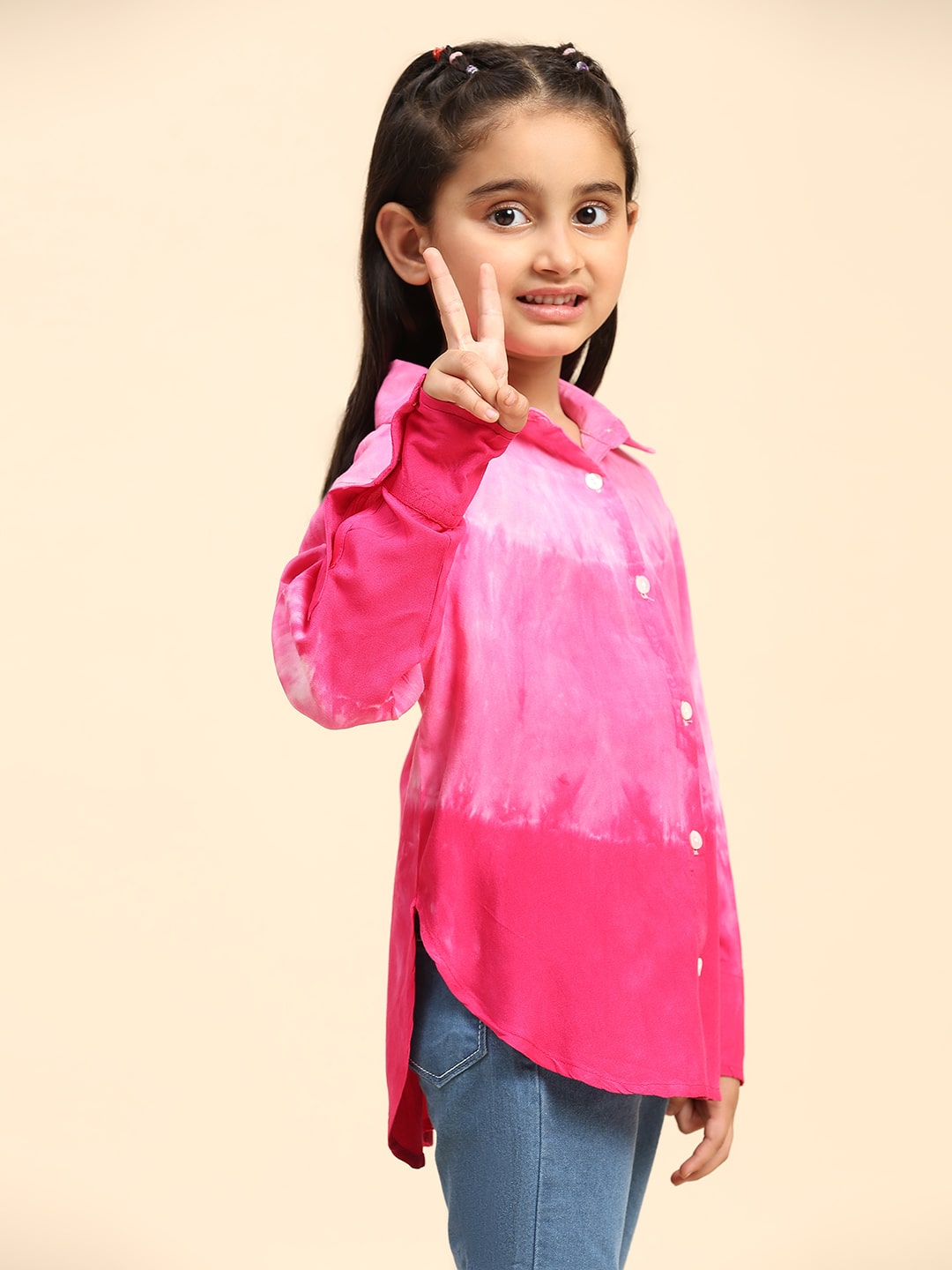 Hand Tie Dyed Collar Shirt for Girls (K1009)