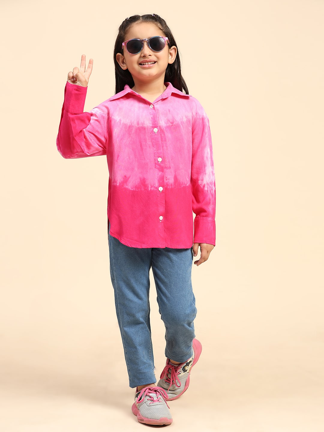 Hand Tie Dyed Collar Shirt for Girls (K1009)