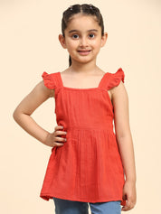 Cotton Frill Shoulder Plain Top for Girls (K1007)