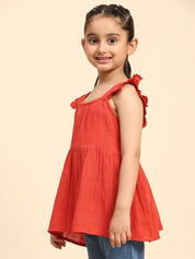 Cotton Frill Shoulder Plain Top for Girls (K1007)