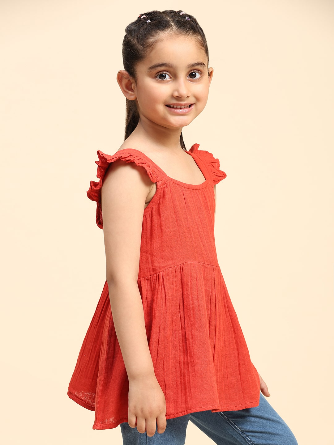 Cotton Frill Shoulder Plain Top for Girls (K1007)