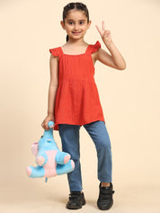 Cotton Frill Shoulder Plain Top for Girls (K1007)