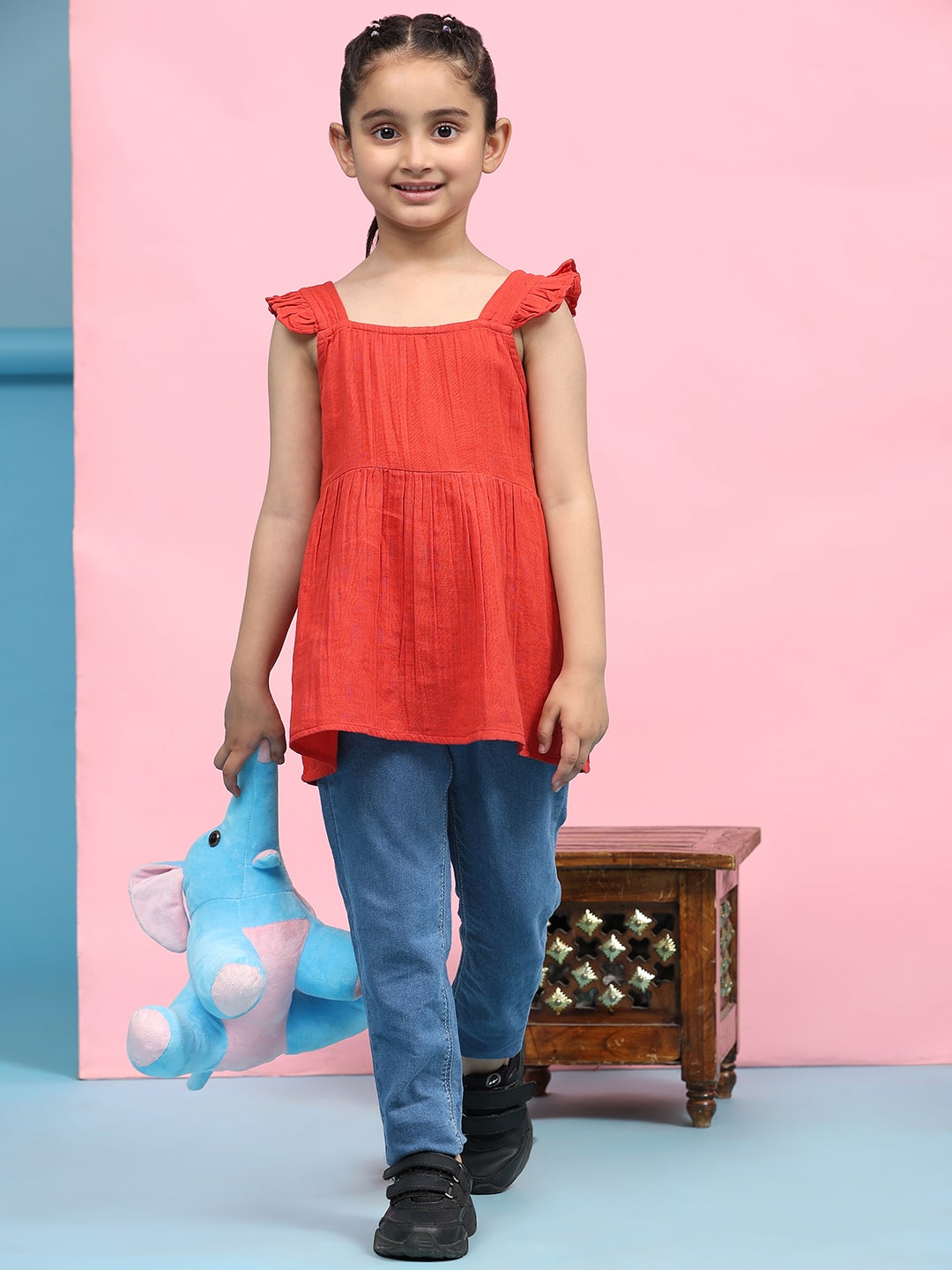 Cotton Frill Shoulder Plain Top for Girls (K1007)