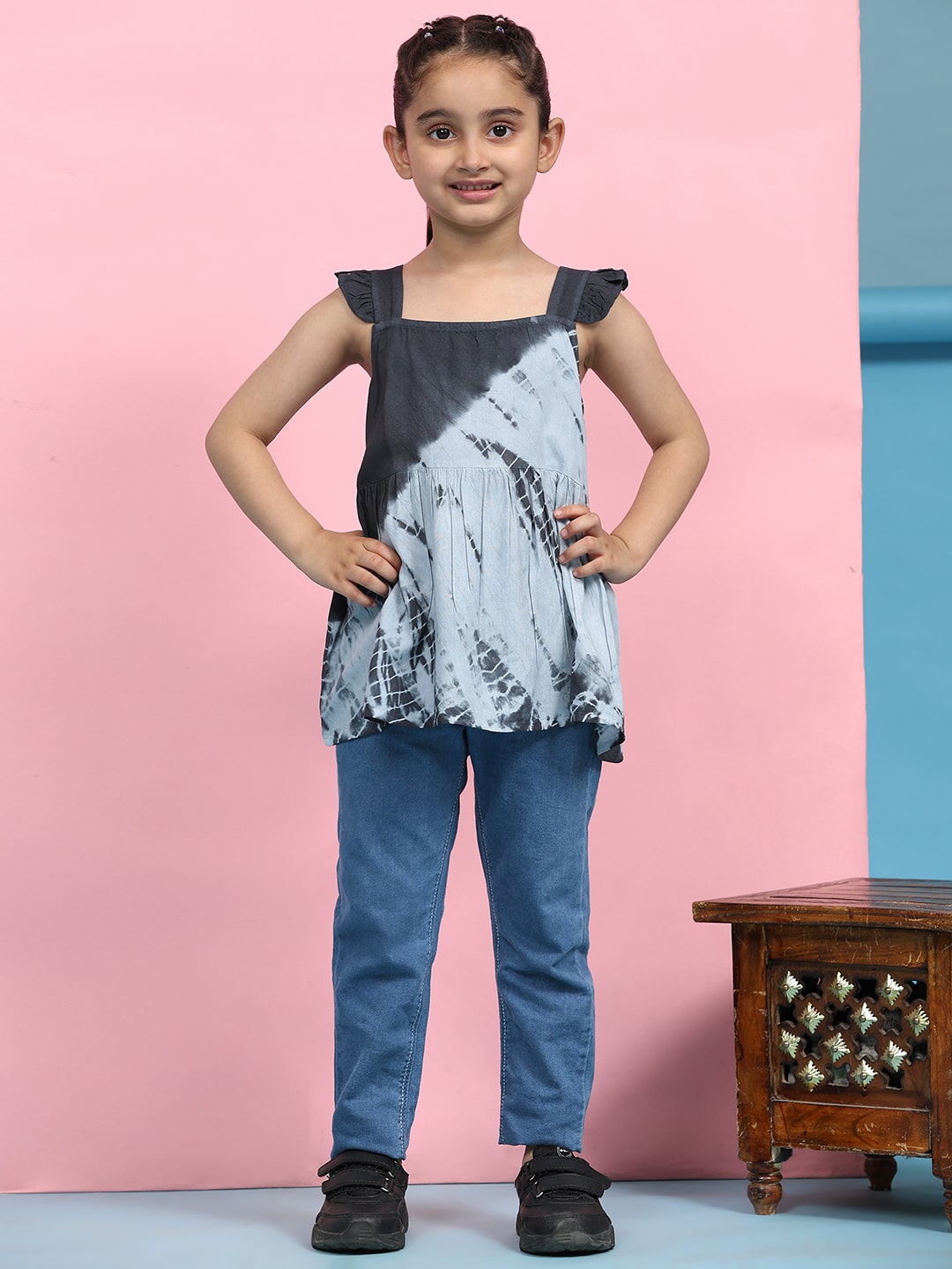 Hand Tie Dyed Frill Shoulder Top for Girls (K1006)