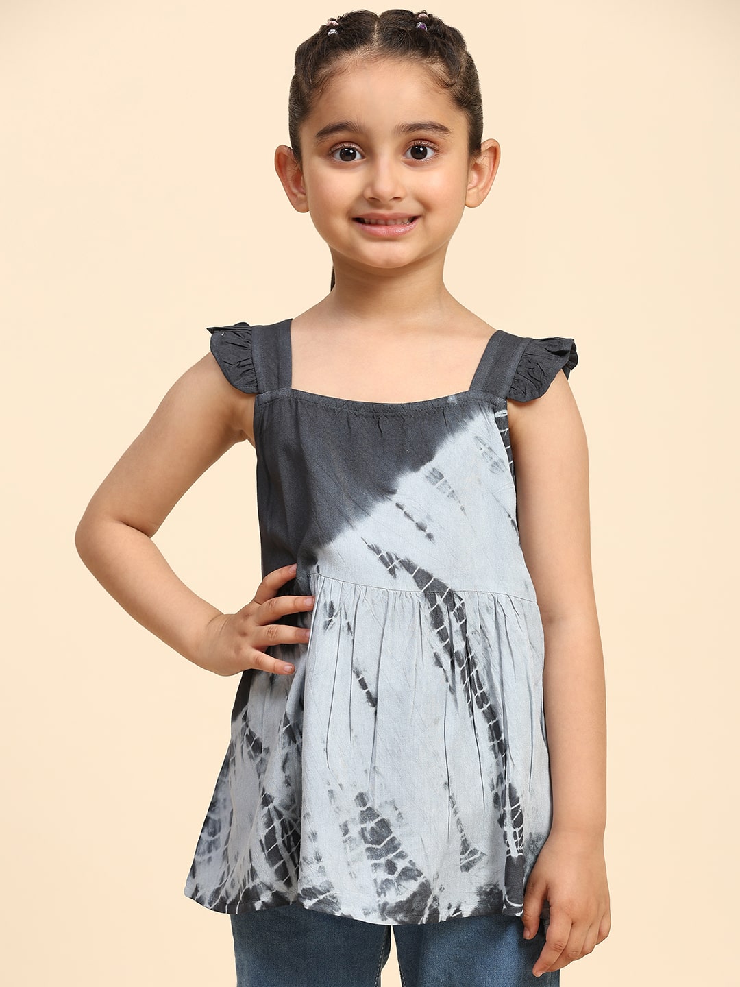 Hand Tie Dyed Frill Shoulder Top for Girls (K1006)