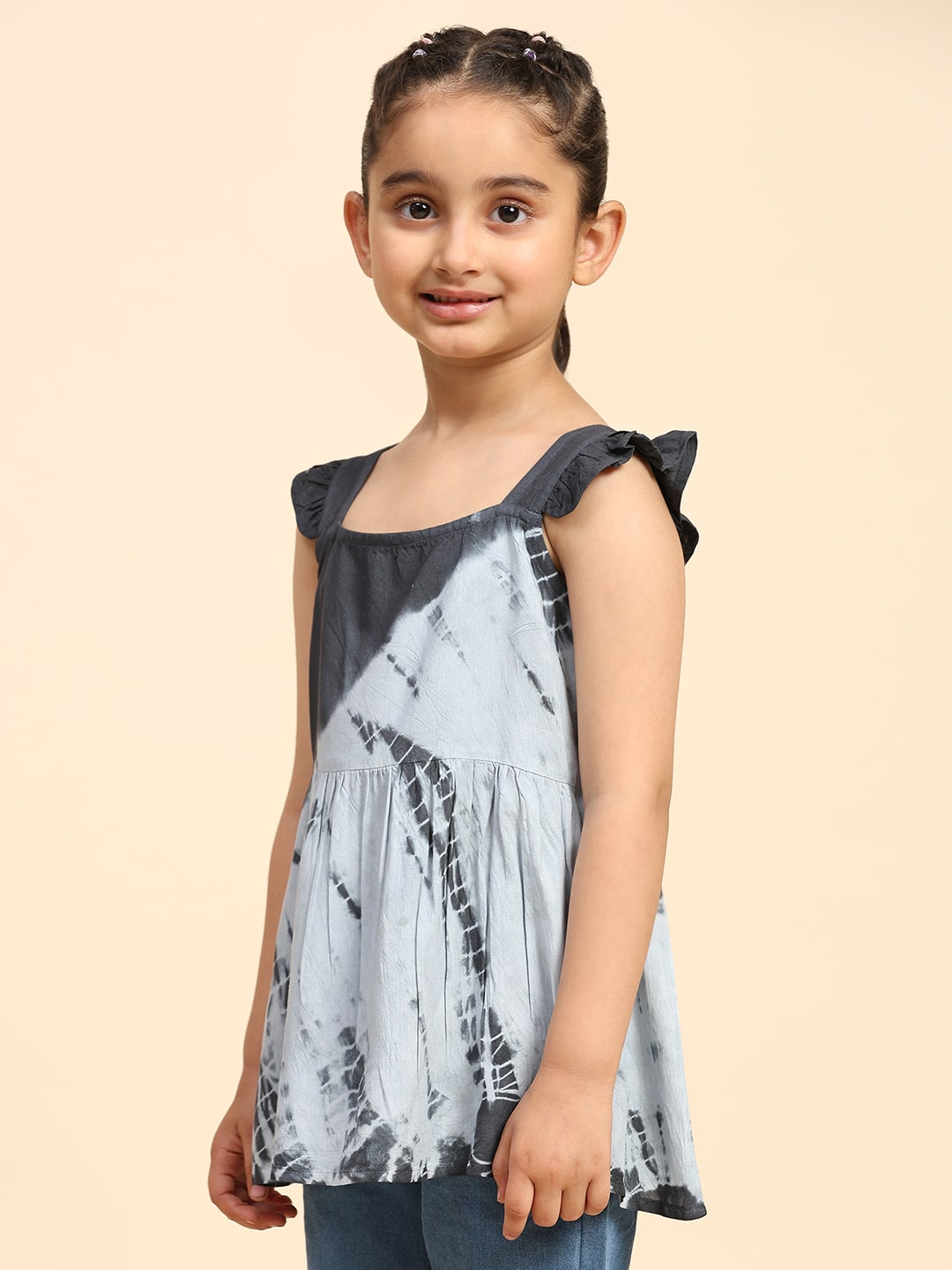 Hand Tie Dyed Frill Shoulder Top for Girls (K1006)