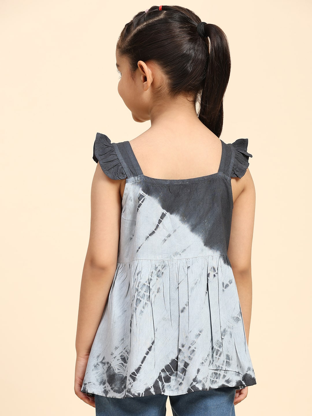 Hand Tie Dyed Frill Shoulder Top for Girls (K1006)