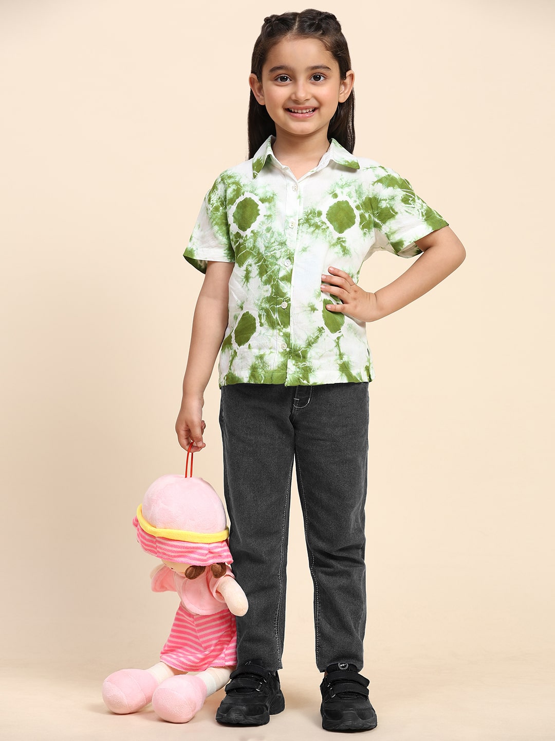 Hand Tie Dyed Half Sleeves Shirt for Girls (K1026)