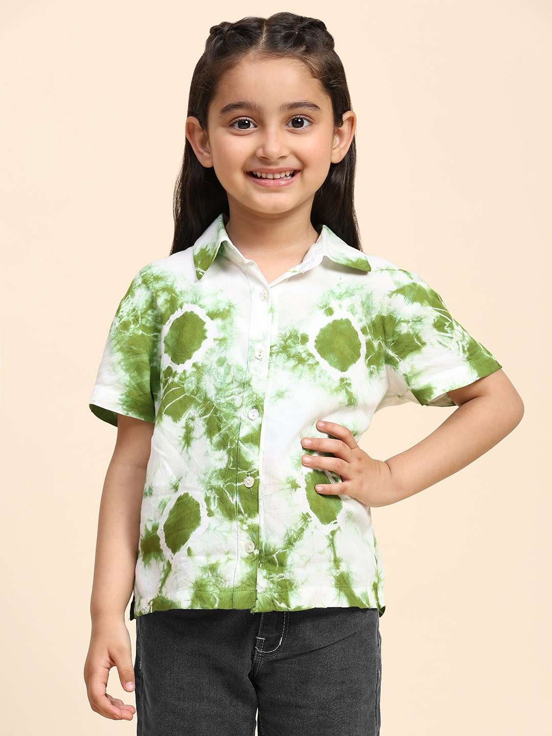 Hand Tie Dyed Half Sleeves Shirt for Girls (K1026)