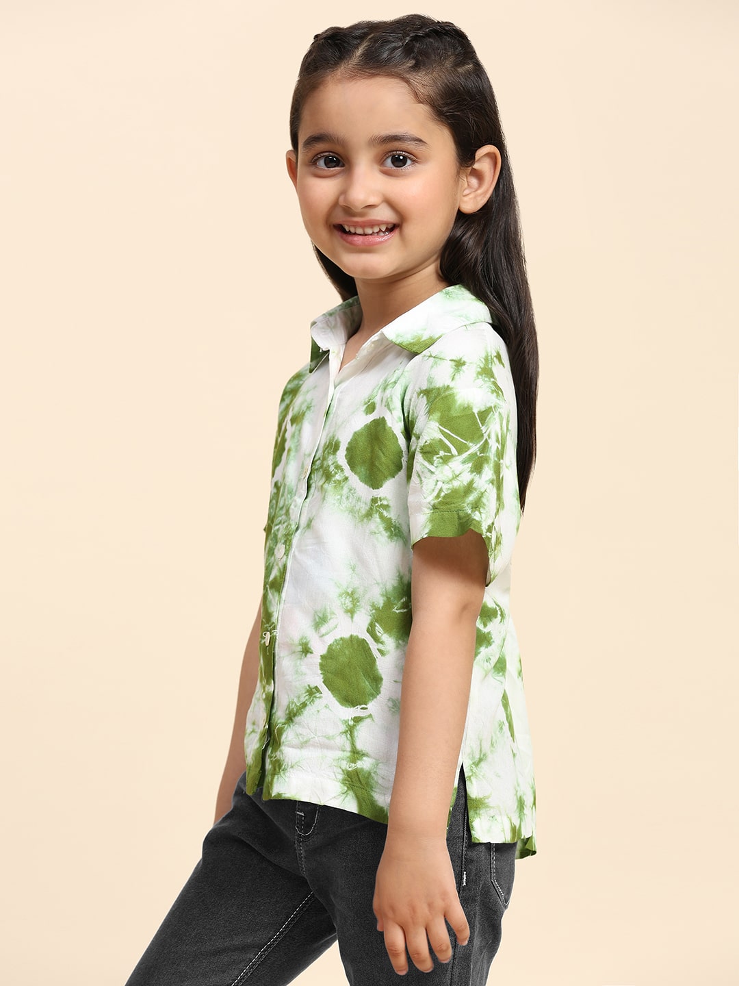 Hand Tie Dyed Half Sleeves Shirt for Girls (K1026)