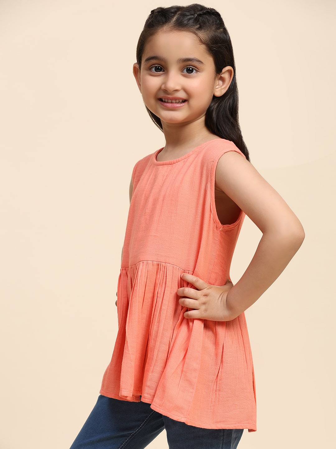 Girls Sleeveless Plain Cotton Top (K1018)