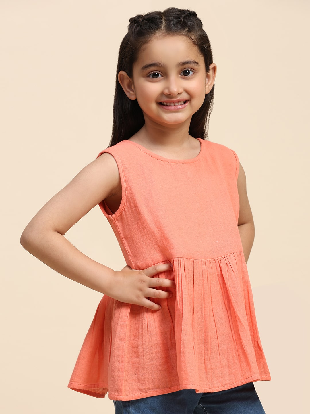 Girls Sleeveless Plain Cotton Top (K1018)