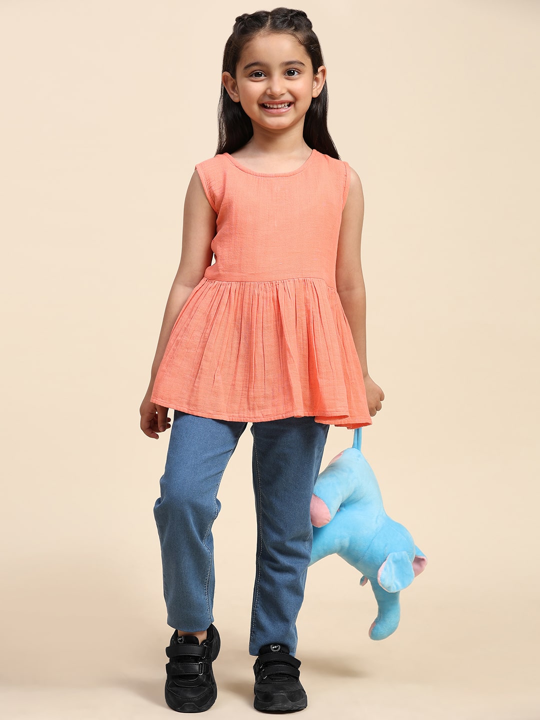 Girls Sleeveless Plain Cotton Top (K1018)