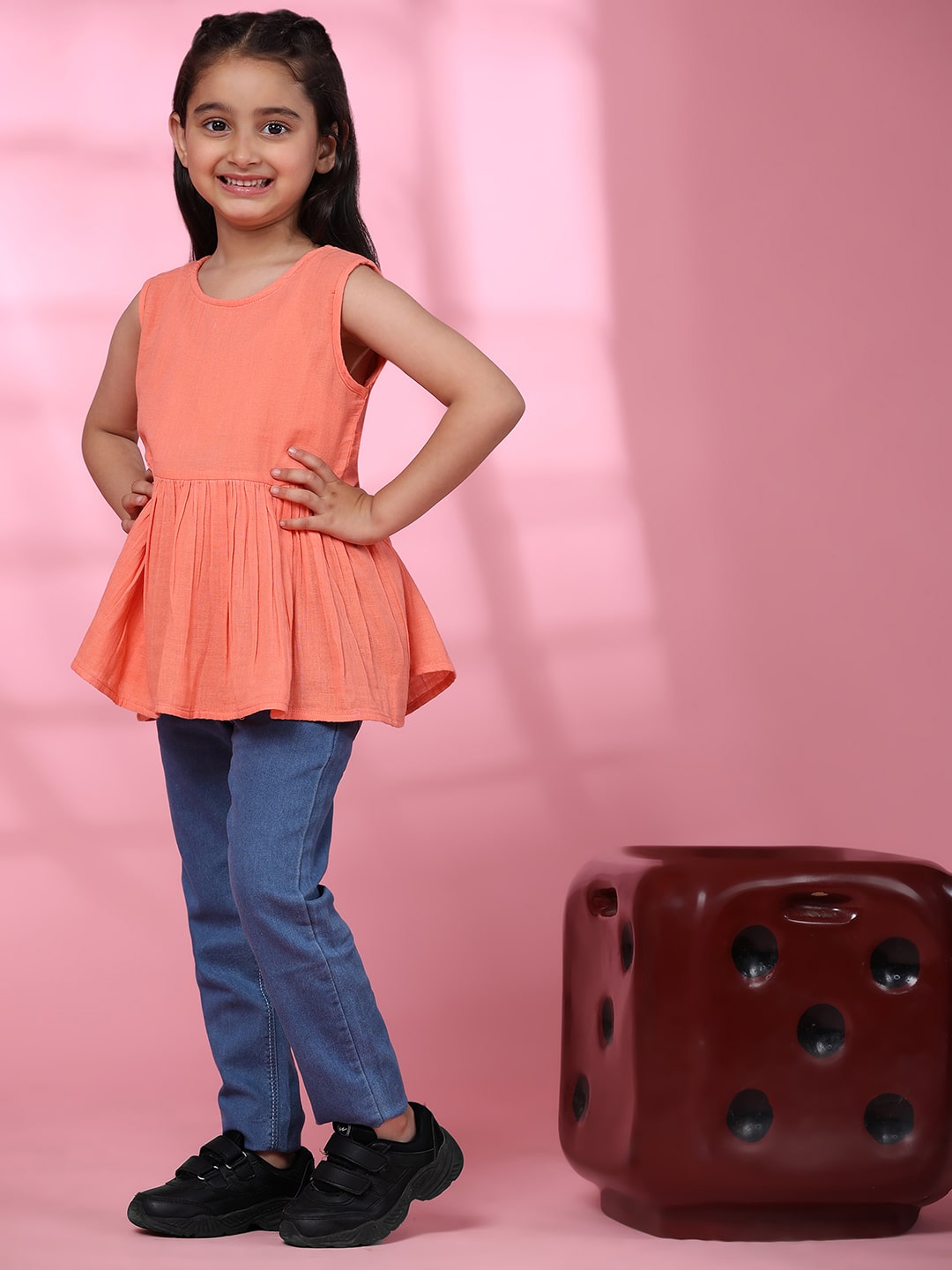 Girls Sleeveless Plain Cotton Top (K1018)