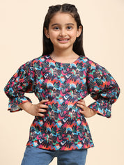 Cotton Printed Round Neck Top for Girls (K1023)