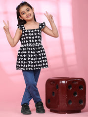 Cotton Printed Frill Shoulder Top for Girls (K1005)