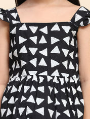 Cotton Printed Frill Shoulder Top for Girls (K1005)