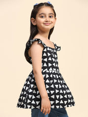 Cotton Printed Frill Shoulder Top for Girls (K1005)