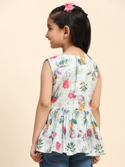 Girls Floral Printed Sleeveless Cotton Top (K1019)