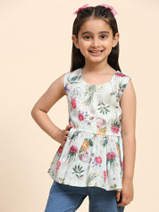 Girls Floral Printed Sleeveless Cotton Top (K1019)