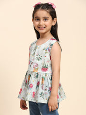 Girls Floral Printed Sleeveless Cotton Top (K1019)