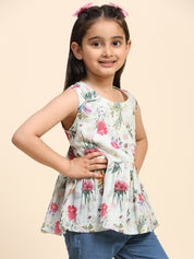 Girls Floral Printed Sleeveless Cotton Top (K1019)