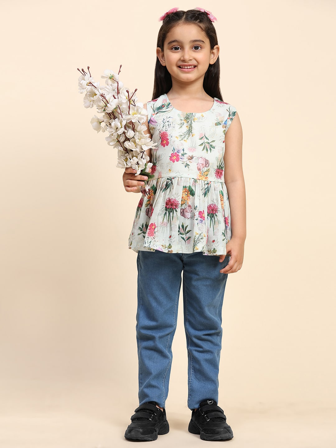 Girls Floral Printed Sleeveless Cotton Top (K1019)