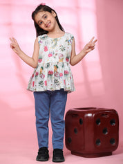 Girls Floral Printed Sleeveless Cotton Top (K1019)