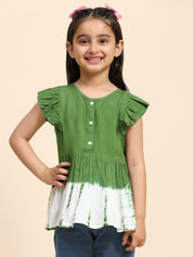 Girls Hand Dyed Frill Cap Sleeves Peplum Top (K1014)