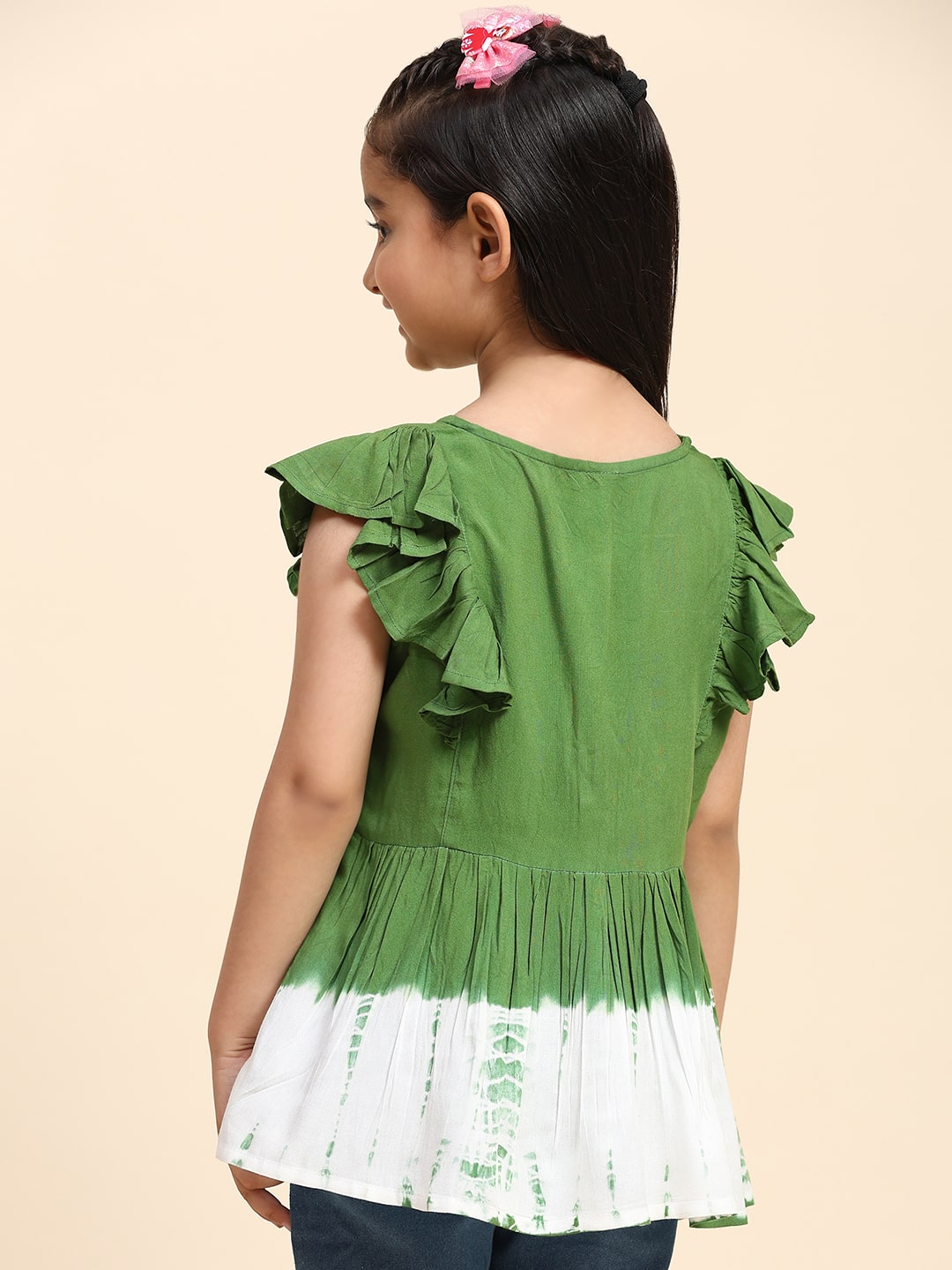 Girls Hand Dyed Frill Cap Sleeves Peplum Top (K1014)