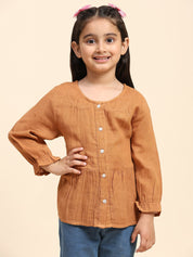 Cotton Pleated Plain Shirt for Girls (K1002)