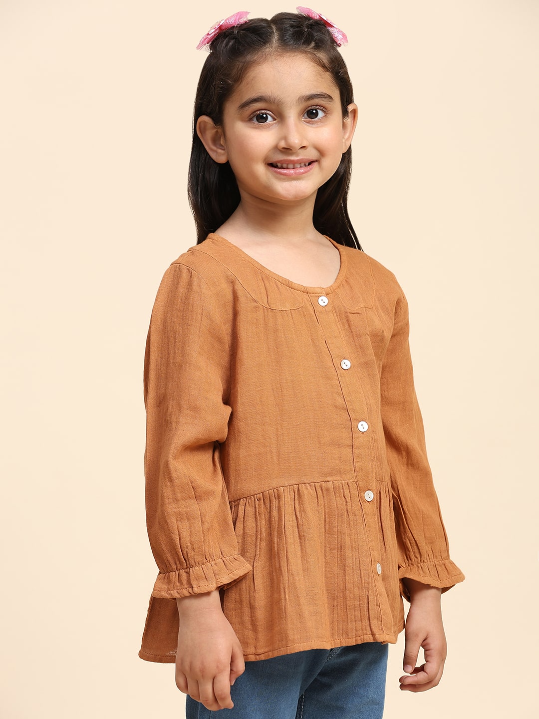 Cotton Pleated Plain Shirt for Girls (K1002)