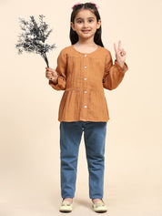 Cotton Pleated Plain Shirt for Girls (K1002)