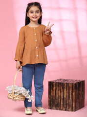 Cotton Pleated Plain Shirt for Girls (K1002)