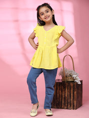 Cotton Frill Cap Sleeves Peplum Top for Girls (K1013)