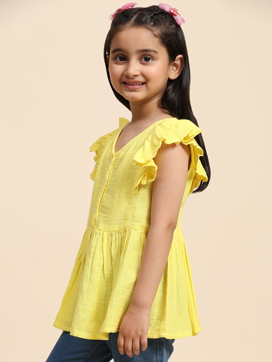 Cotton Frill Cap Sleeves Peplum Top for Girls (K1013)