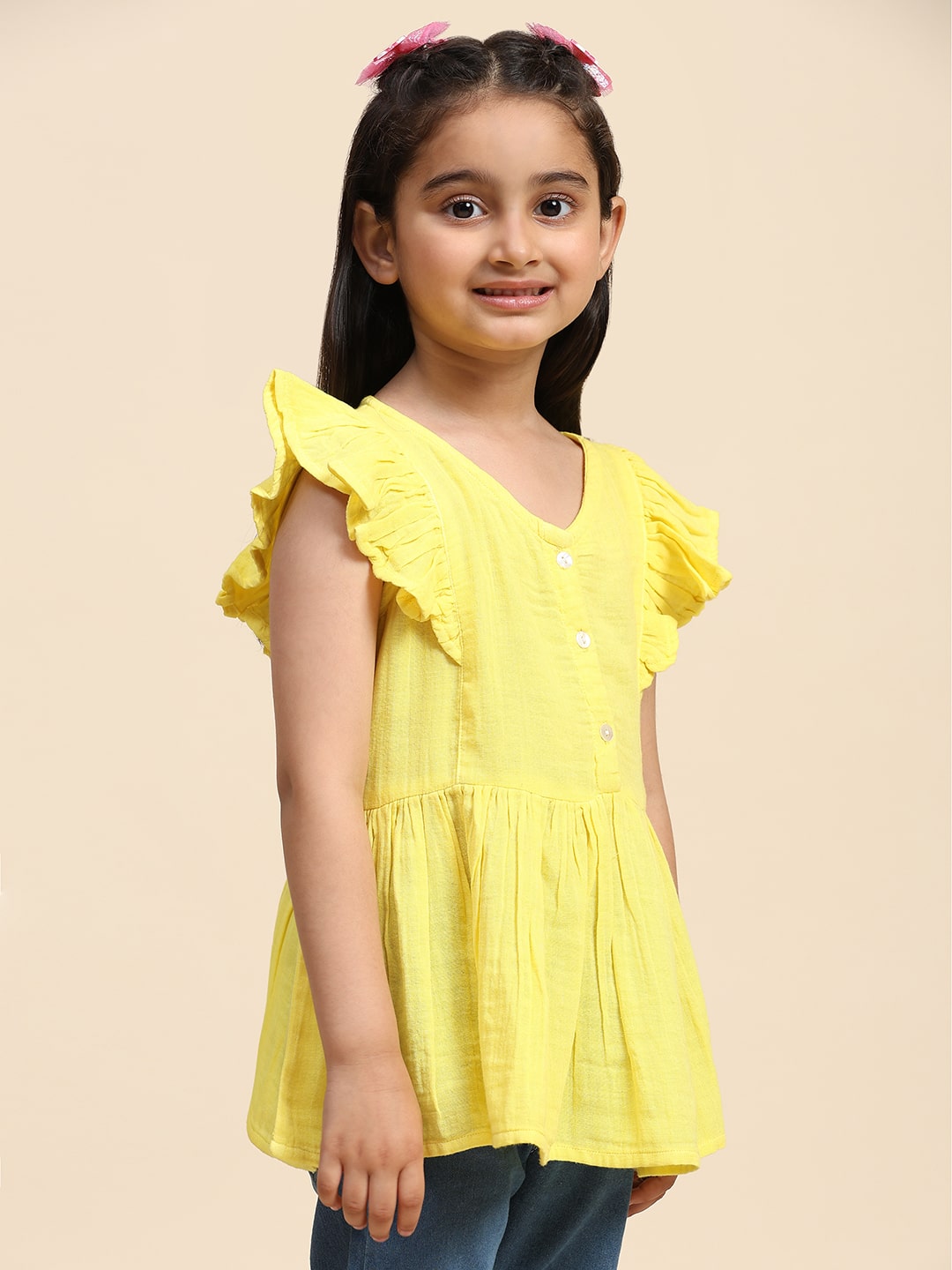 Cotton Frill Cap Sleeves Peplum Top for Girls (K1013)