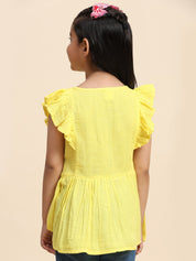 Cotton Frill Cap Sleeves Peplum Top for Girls (K1013)