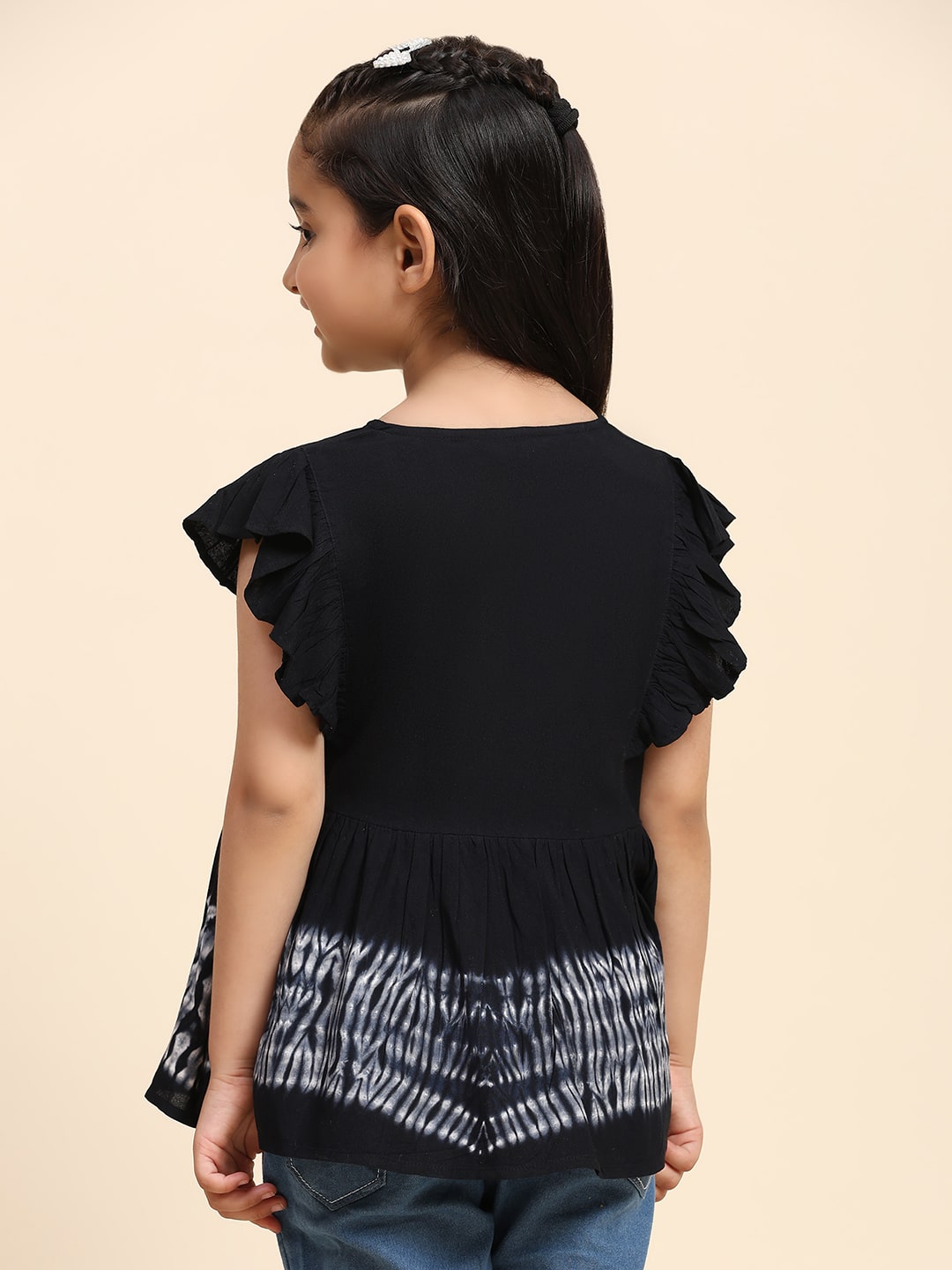 Girls Hand Dyed Frill Cap Sleeves Peplum Top (K1015)