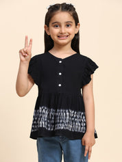 Girls Hand Dyed Frill Cap Sleeves Peplum Top (K1015)