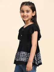 Girls Hand Dyed Frill Cap Sleeves Peplum Top (K1015)